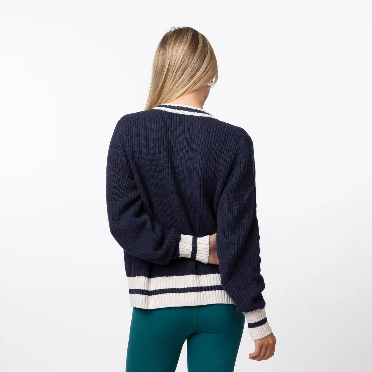 Ivy Oversized Cardigan Sweater | Solid - Indigo Blue - Parchment White