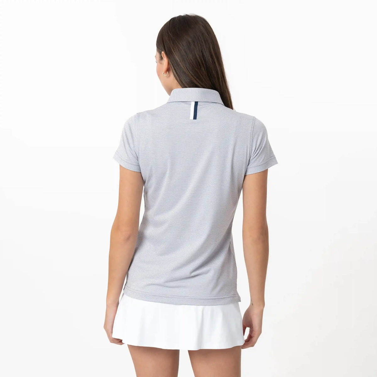 Whaler Heather Stripe Performance Polo | The Whaler Heather Stripe - Stainless Steel/White
