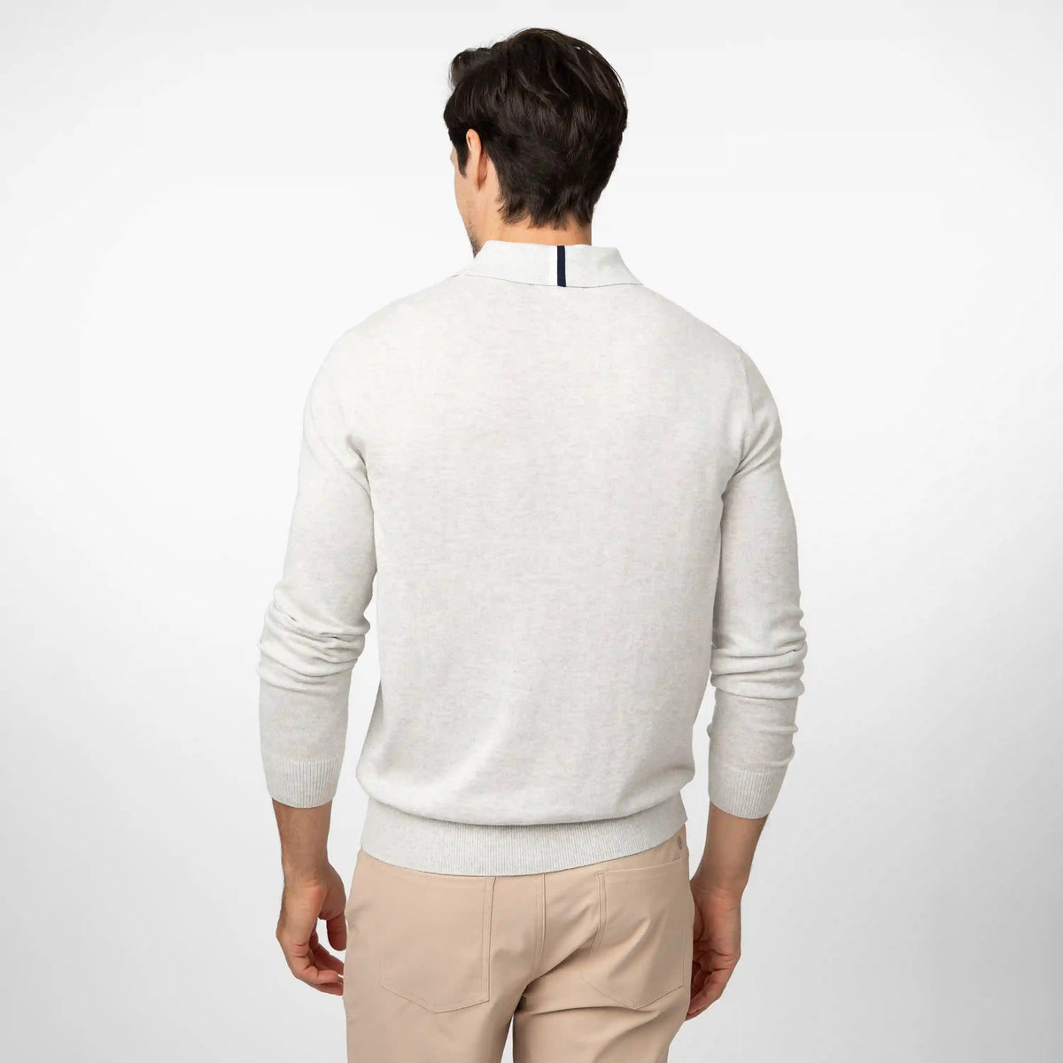 Harbor Stretch Long Sleeve Sweater Polo | Heather - Stainless Steel/White