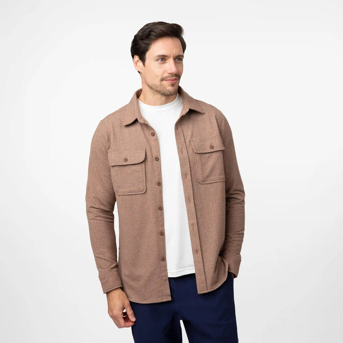 Sheffield Shirt | The Herringbone Jacquard - Saddle Brown/White