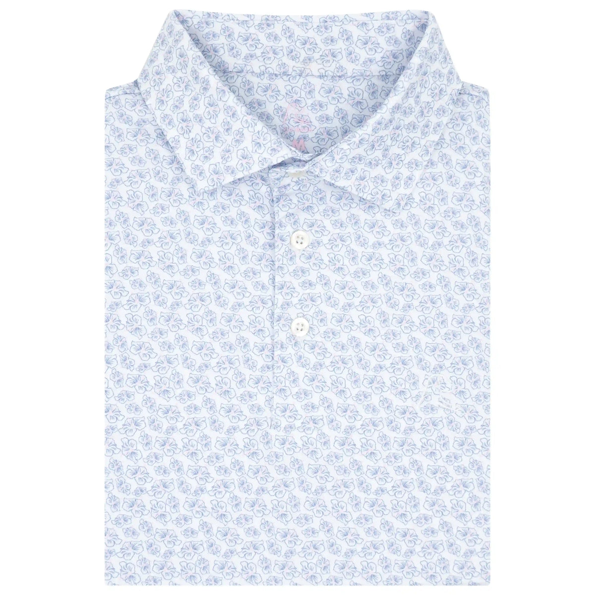 The Island Blossom | Performance Polo | The Island Blossom - White/Bunker Blue