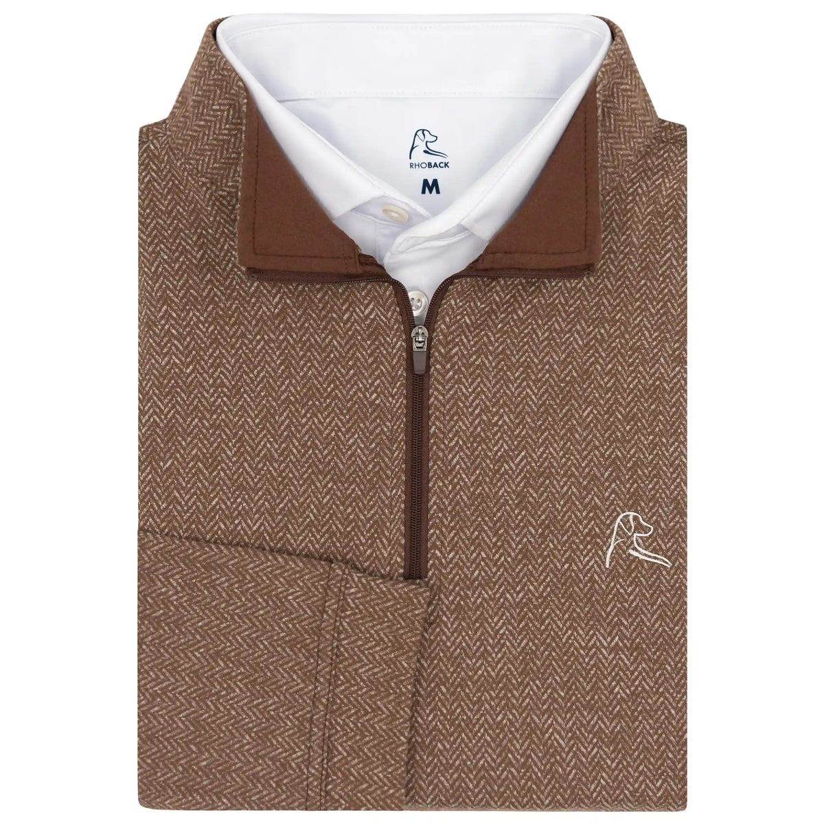 Herringbone Jacquard Performance Q-Zip | The Herringbone - Saddle Brown/White
