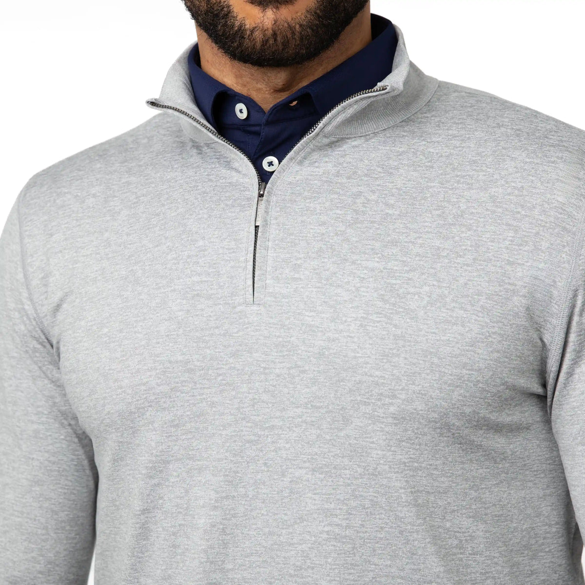 Pace Q-Zip Pullover | Heather - Stainless Steel/White
