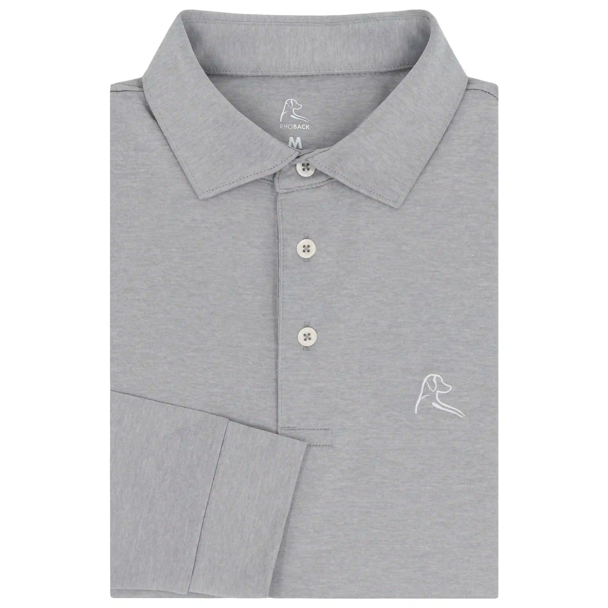 Heather | Long Sleeve Performance Polo | Heather - Stainless Steel/White