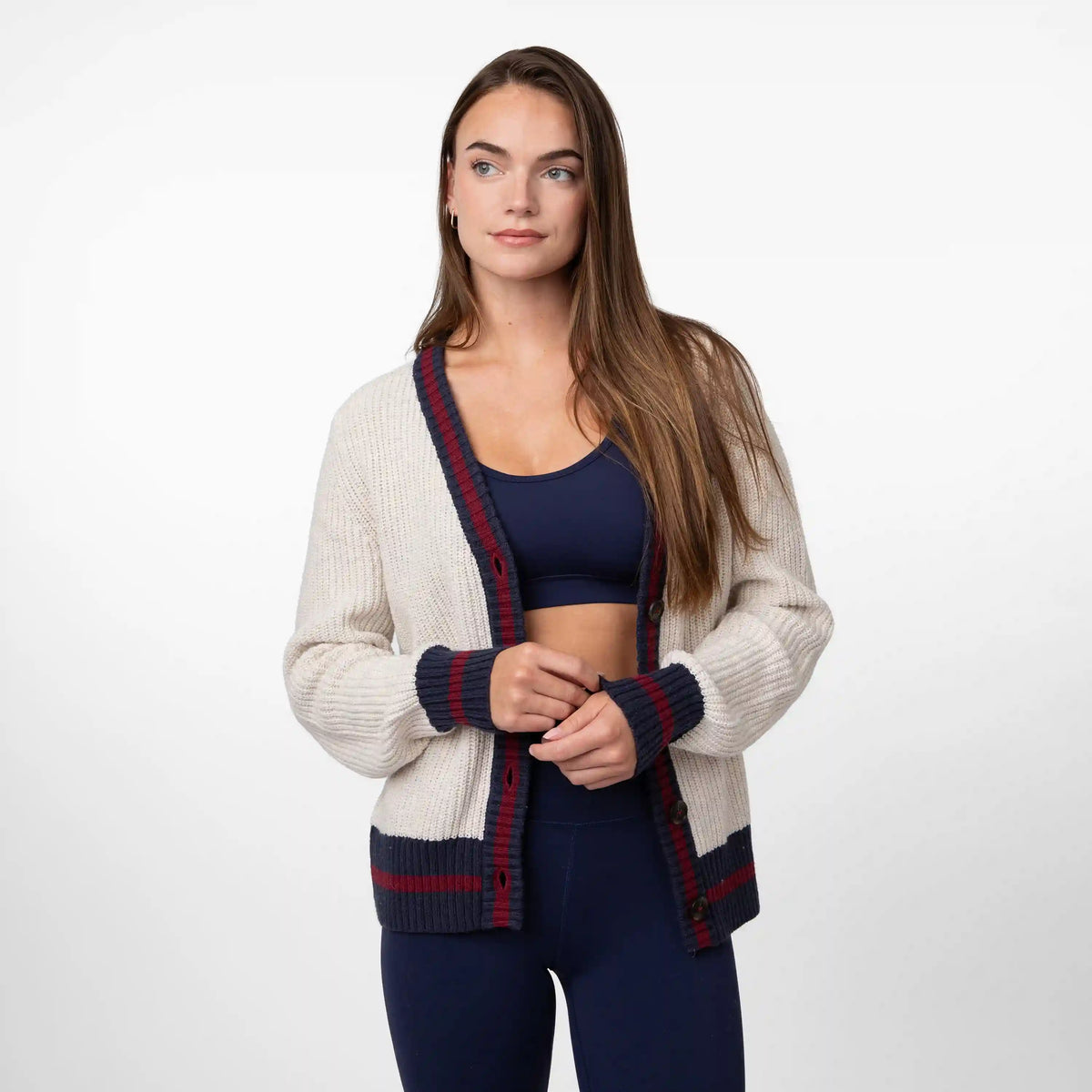 Ivy Oversized Cardigan Sweater | Solid - Parchment White - Merlot
