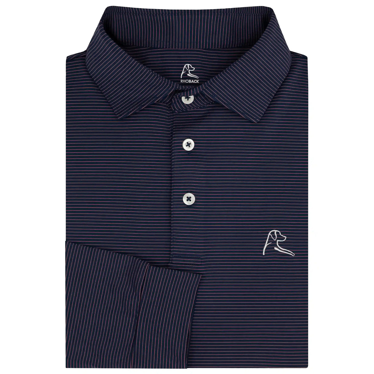 The Shell Stripe | Long Sleeve Performance Polo | The Shell Stripe - Fleet Navy/Rouge Red
