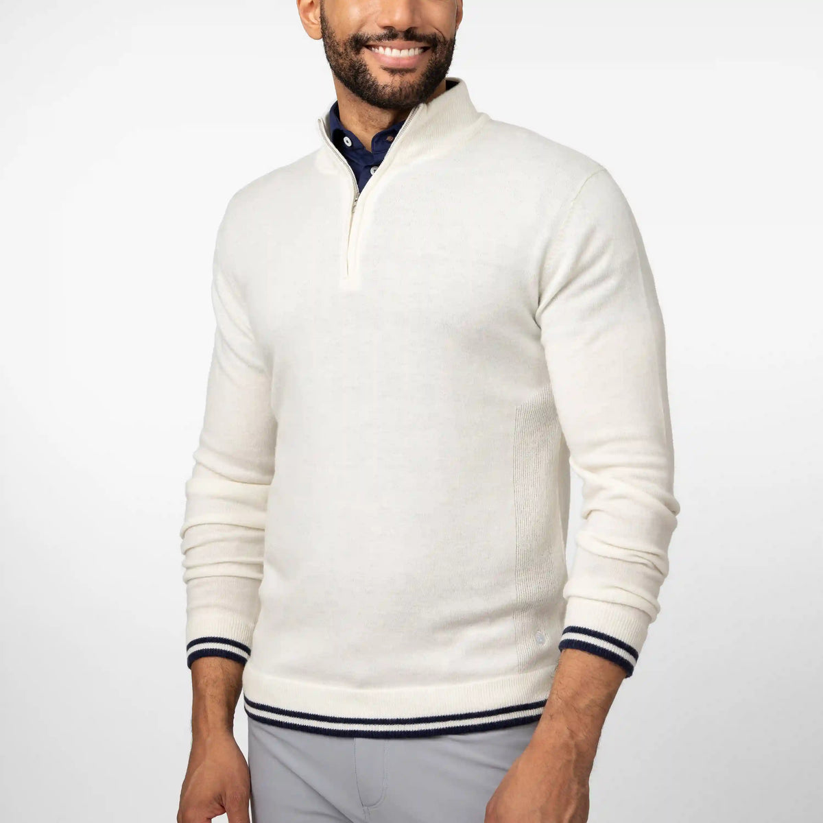 Hogan Q-Zip Sweater | Solid - Ivory - Fleet Navy