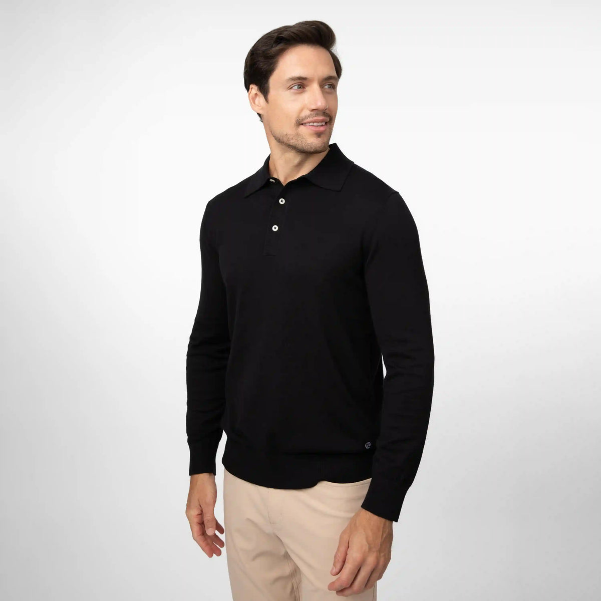 Harbor Stretch Long Sleeve Sweater Polo | Solid - Midnight Black