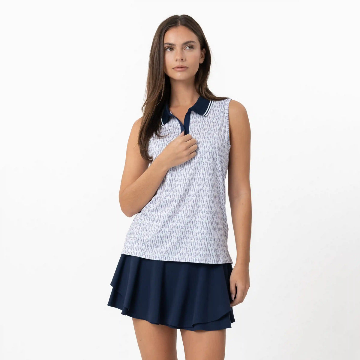 Brooke Sleeveless Performance Polo | The Snapdragon - White/Tulip
