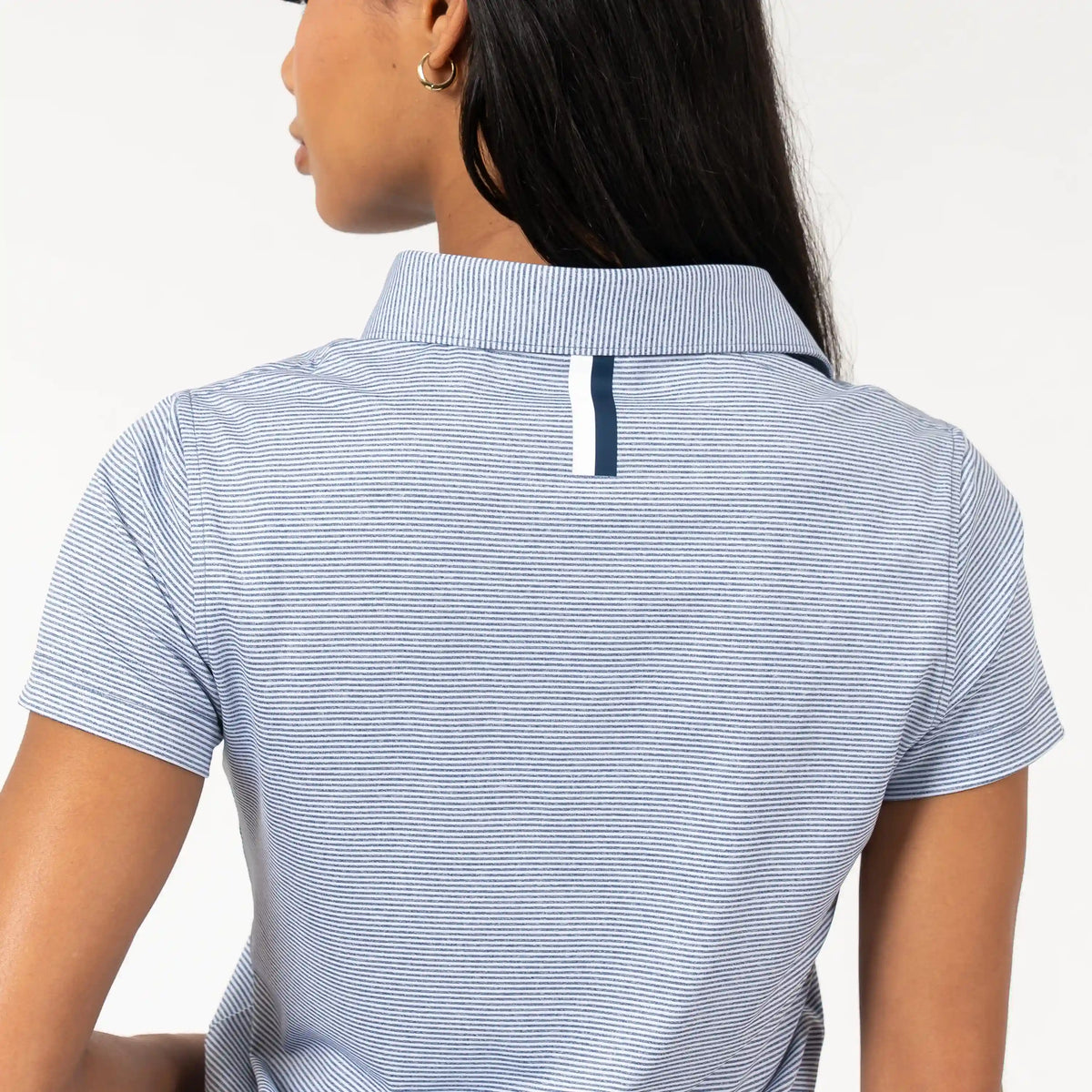 Whaler Heather Stripe Performance Polo | The Whaler Heather Stripe - Fleet Navy/White