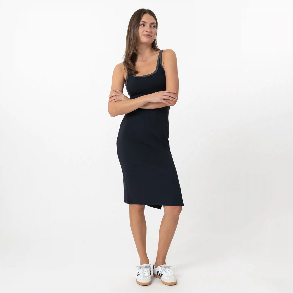 Tempo Midi Dress | Solid - Midnight Black - Charcoal Grey