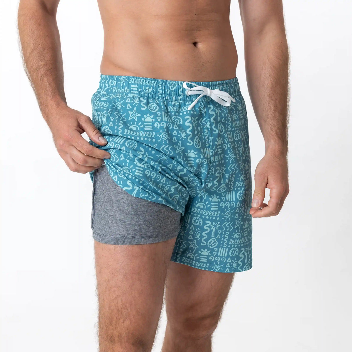 Medley Swim Trunk | The Sandscript - Aerial Blue/Antigua Green