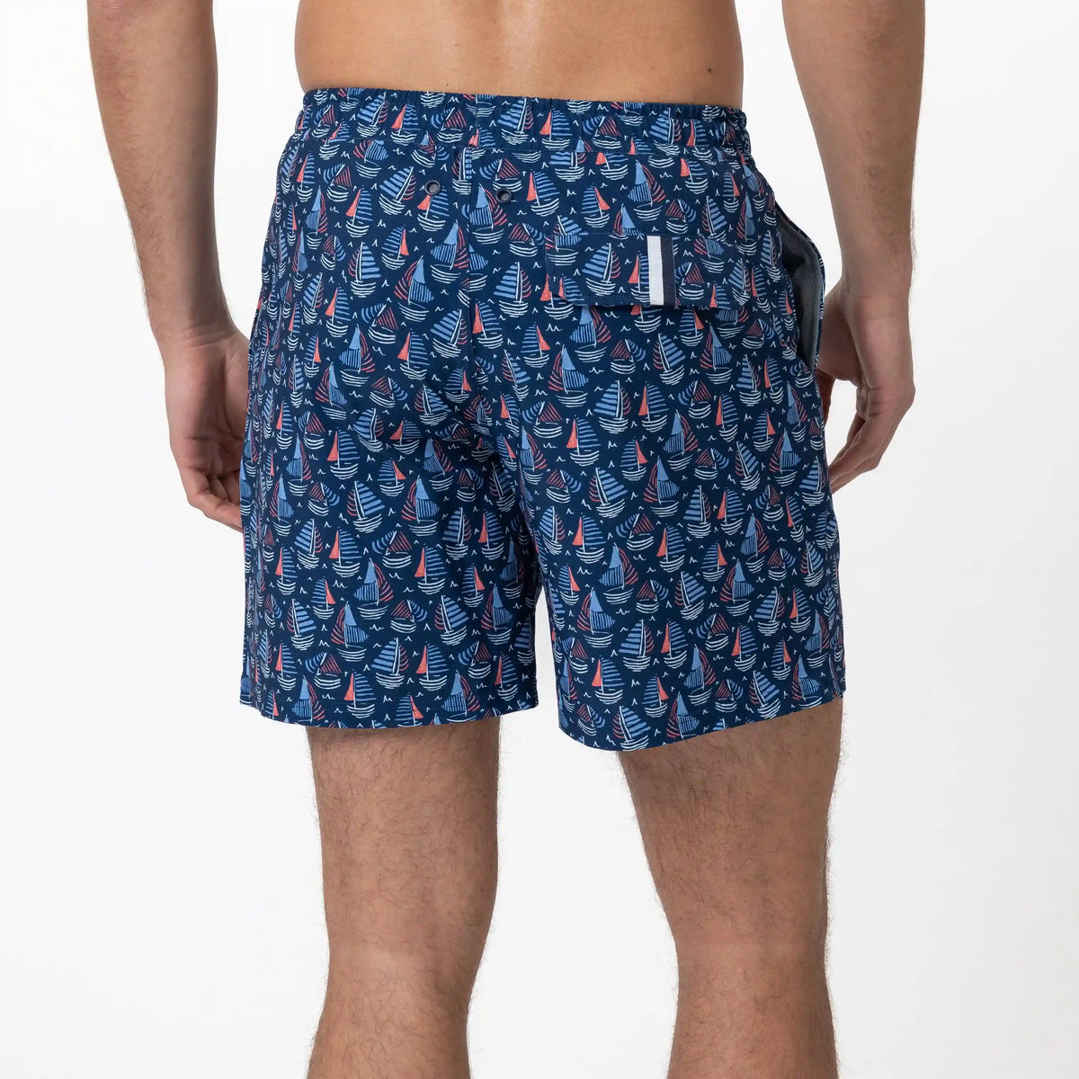 Medley Swim Trunk | The First Mate - Admiral Navy/Sorbet Red
