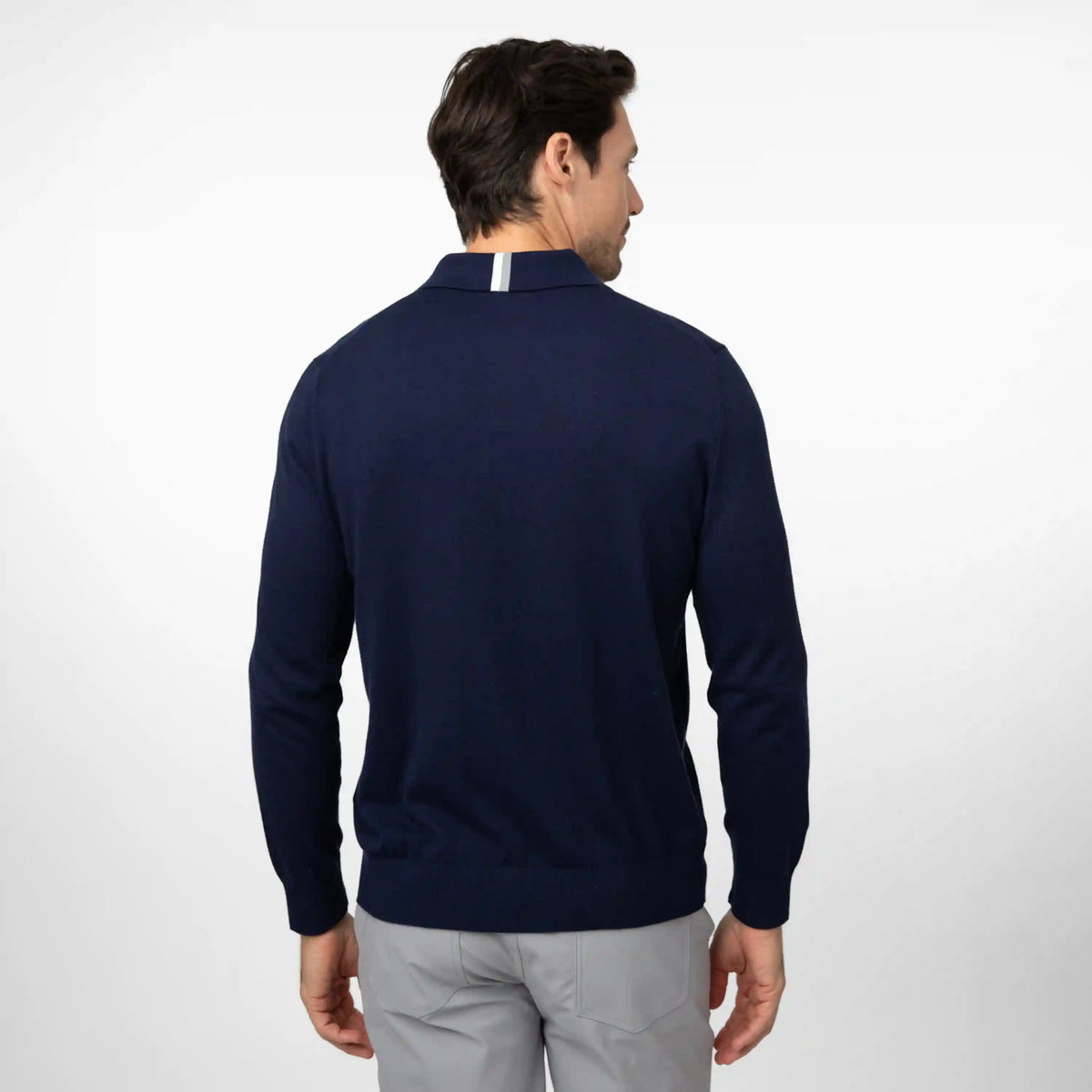 Harbor Stretch Long Sleeve Sweater Polo | Solid - Fleet Navy