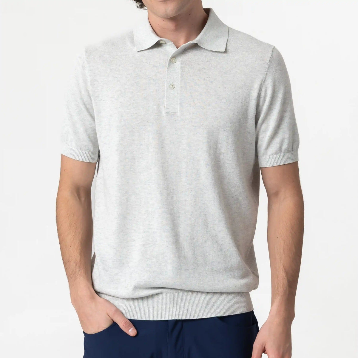 Harbor Stretch Sweater Polo | Heather - Stainless Steel/White