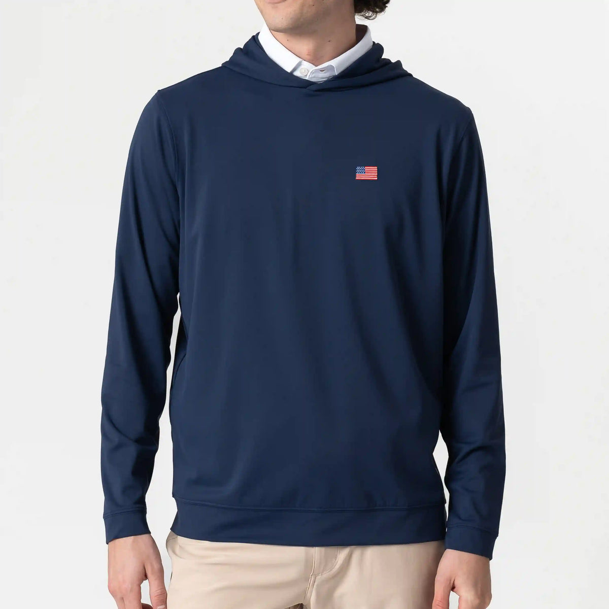 Highlands Performance Hoodie | Solid - Fleet Navy - USA FLAG 3