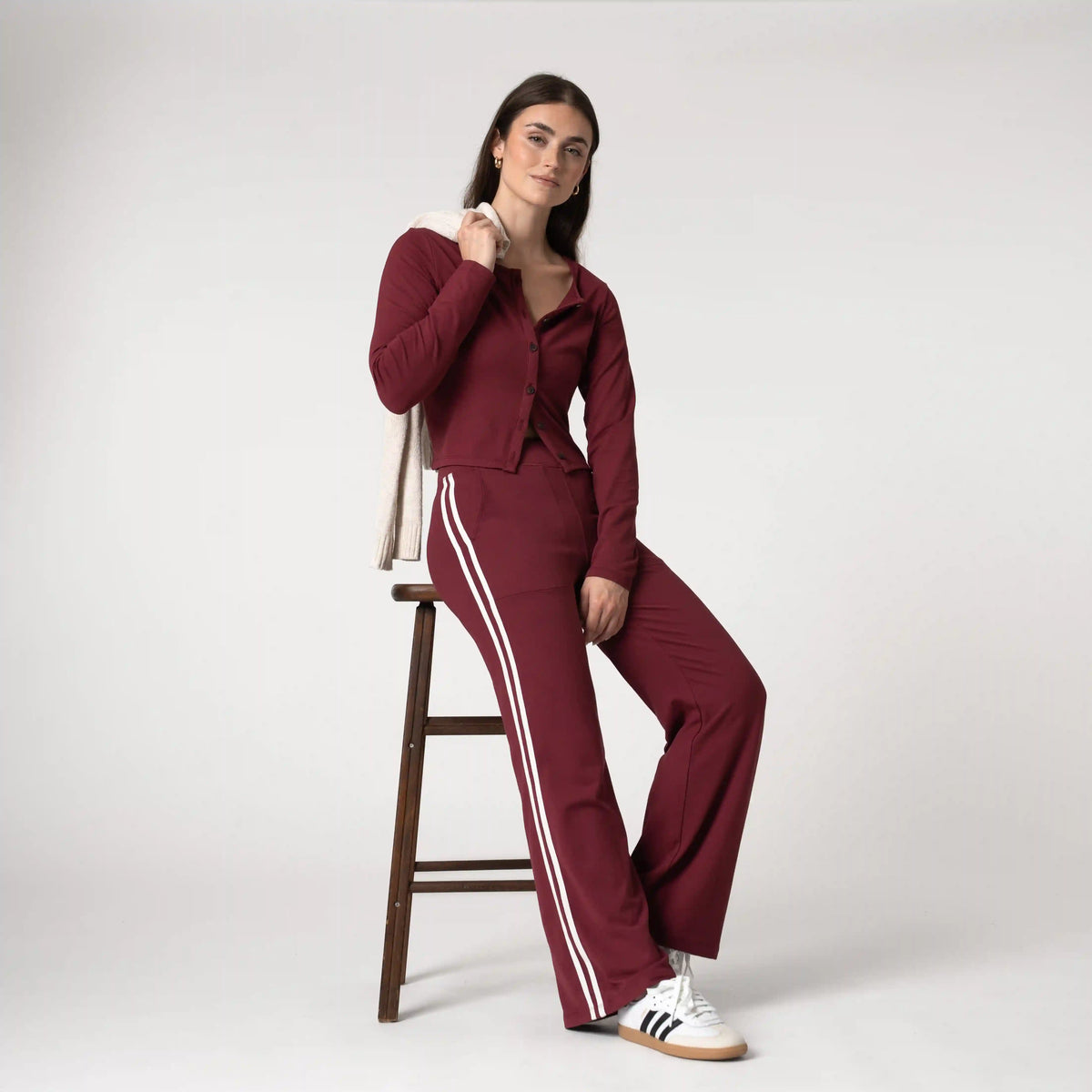 Tempo Wide-Leg Pant | Heather - Merlot/Merlot - Ivory