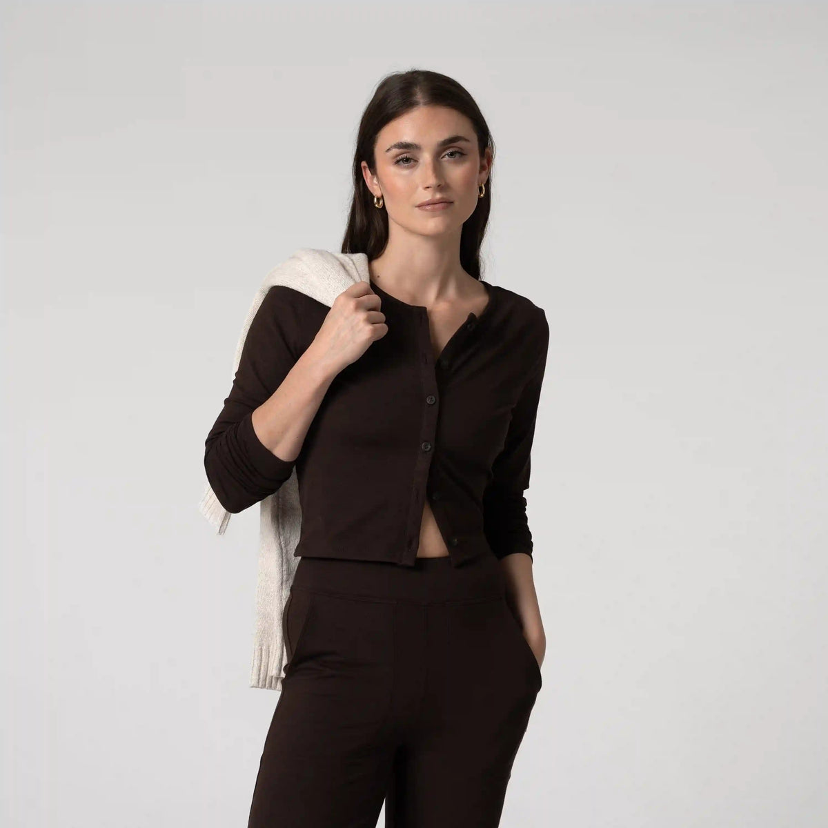 Tempo Cardigan | Solid - Cocoa