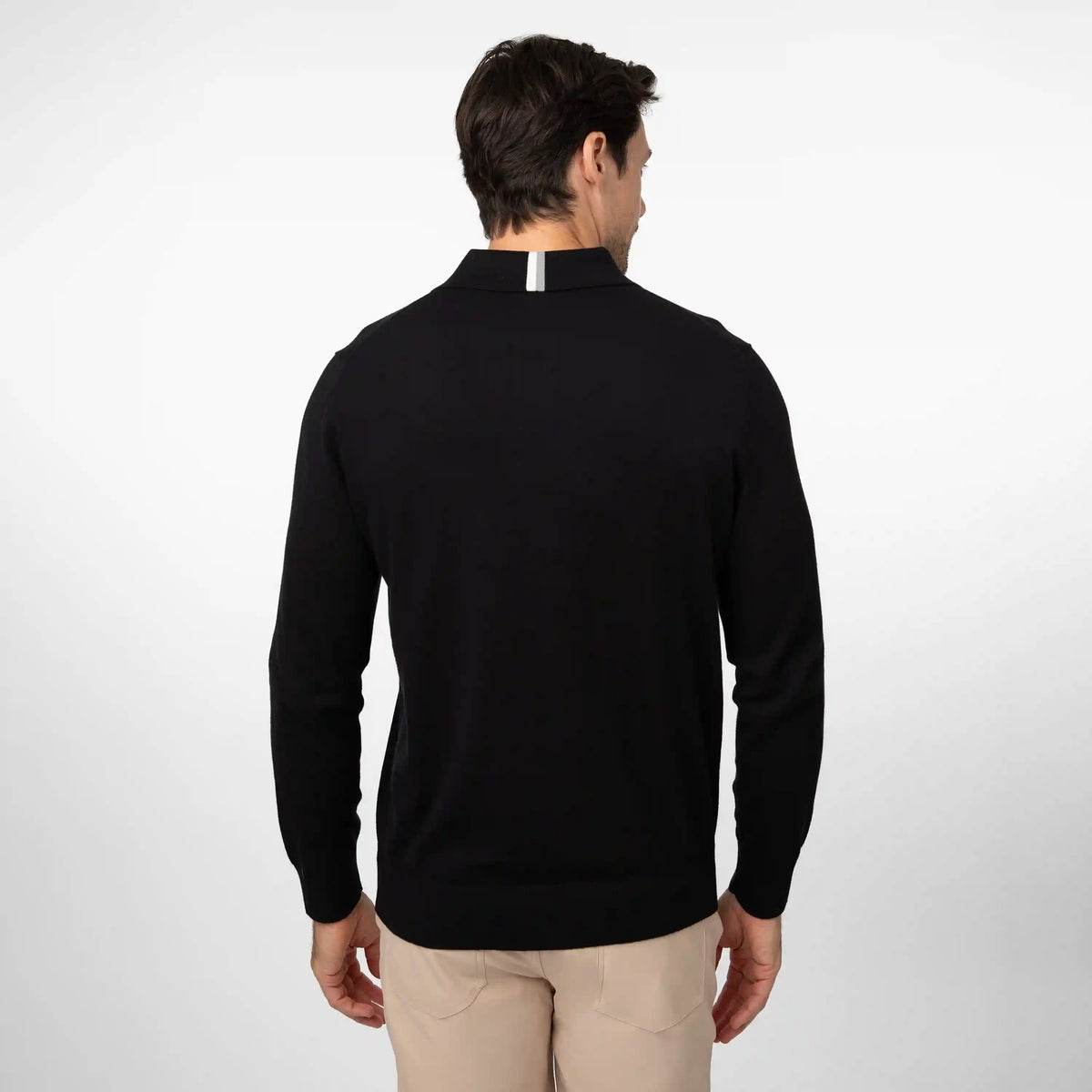 Harbor Stretch Long Sleeve Sweater Polo | Solid - Midnight Black