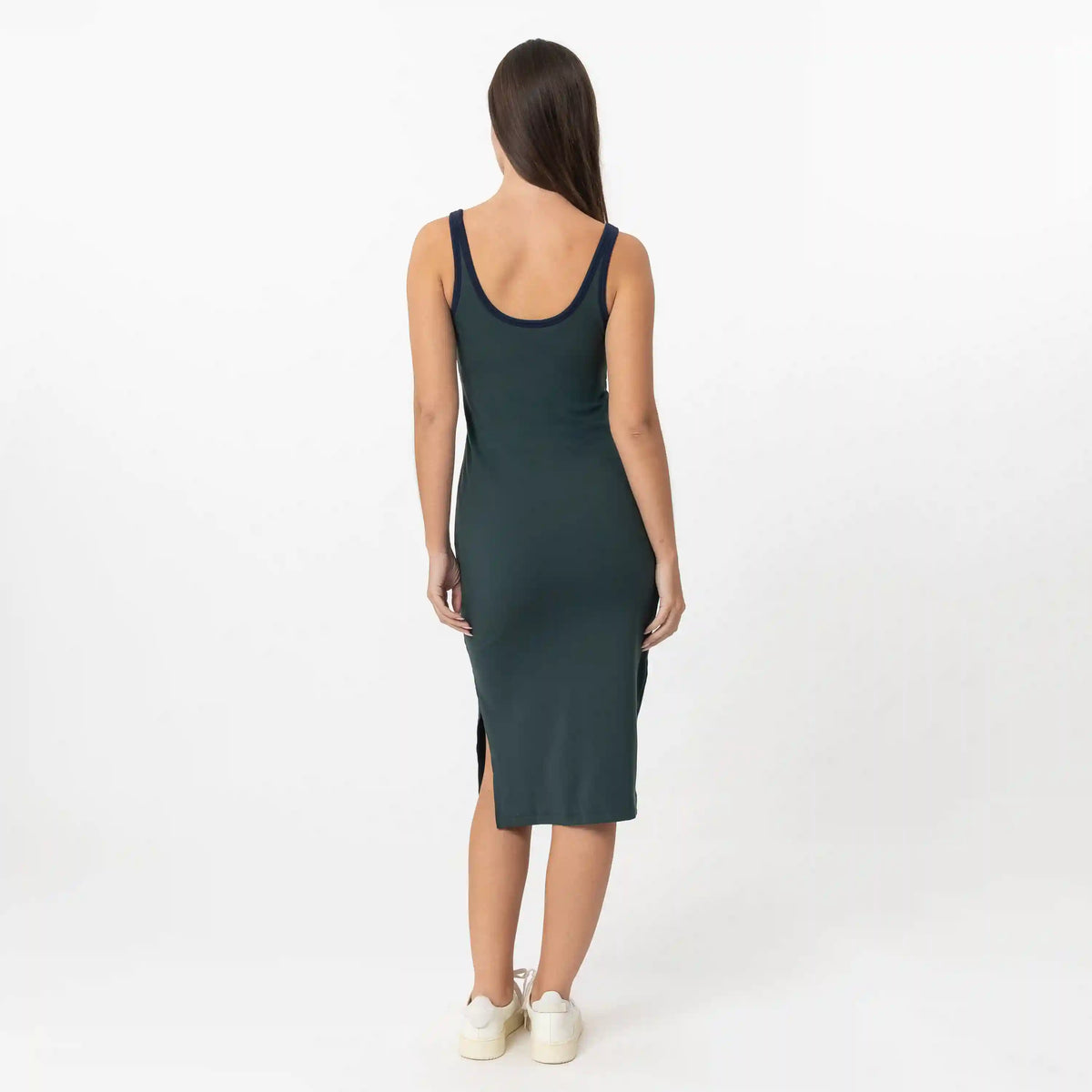 Tempo Midi Dress | Solid - Ponderosa Green - Fleet Navy
