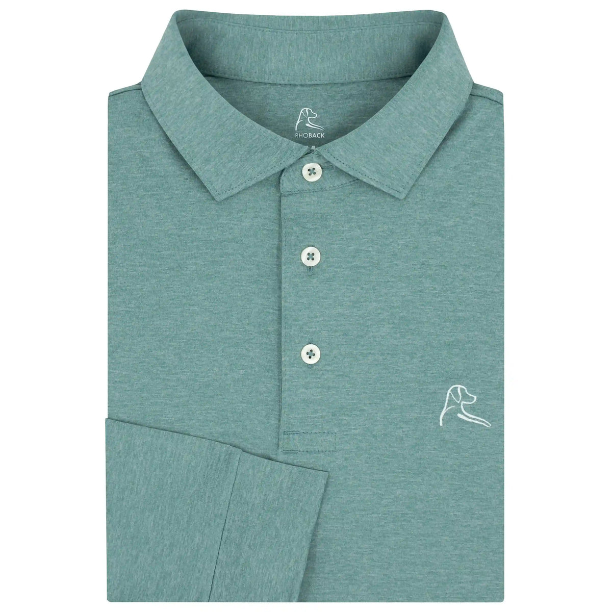 Heather | Long Sleeve Performance Polo | Heather - Bullfrog Green/White