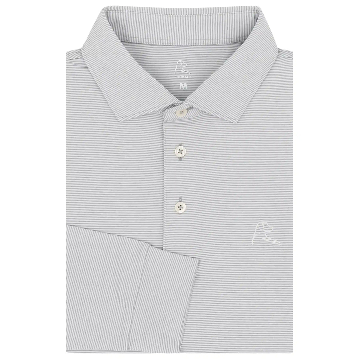 The Whaler Heather Stripe | Long Sleeve Performance Polo | The Whaler Heather Stripe - Stainless Steel/White