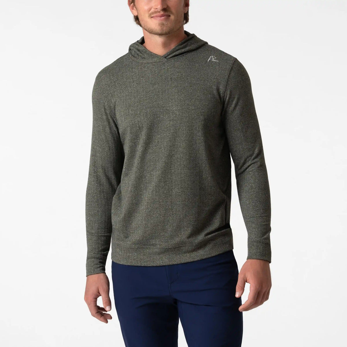 Hesi Performance Hoodie | Herringbone Jacquard - Dark Olive/White