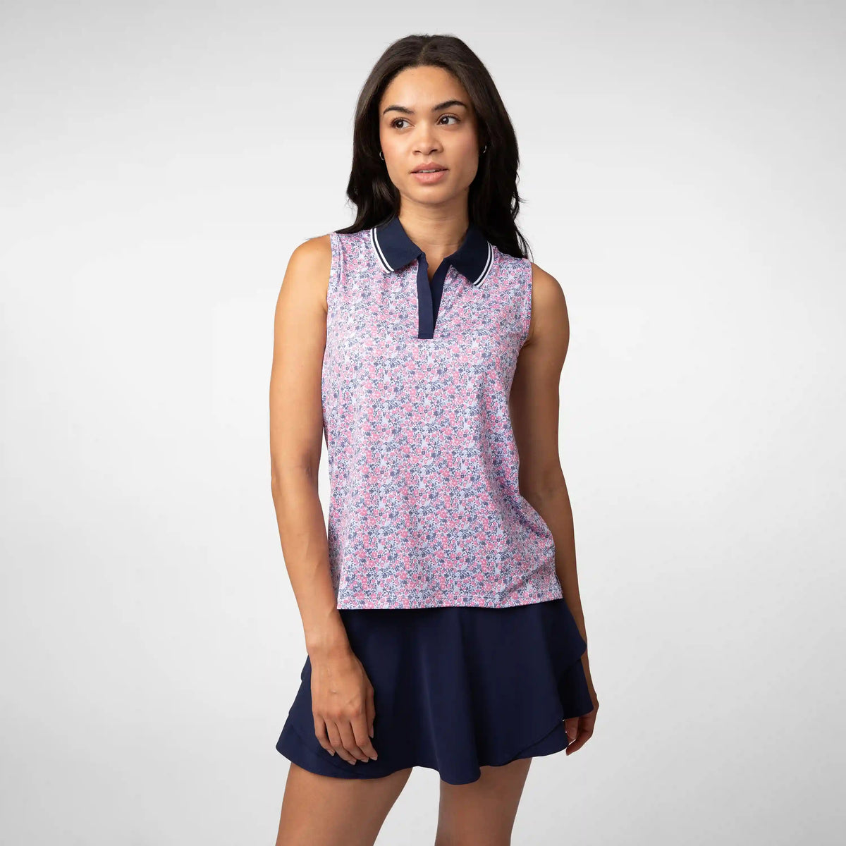 Brooke Sleeveless Performance Polo | The Wildflower - White/Cashmere Pink