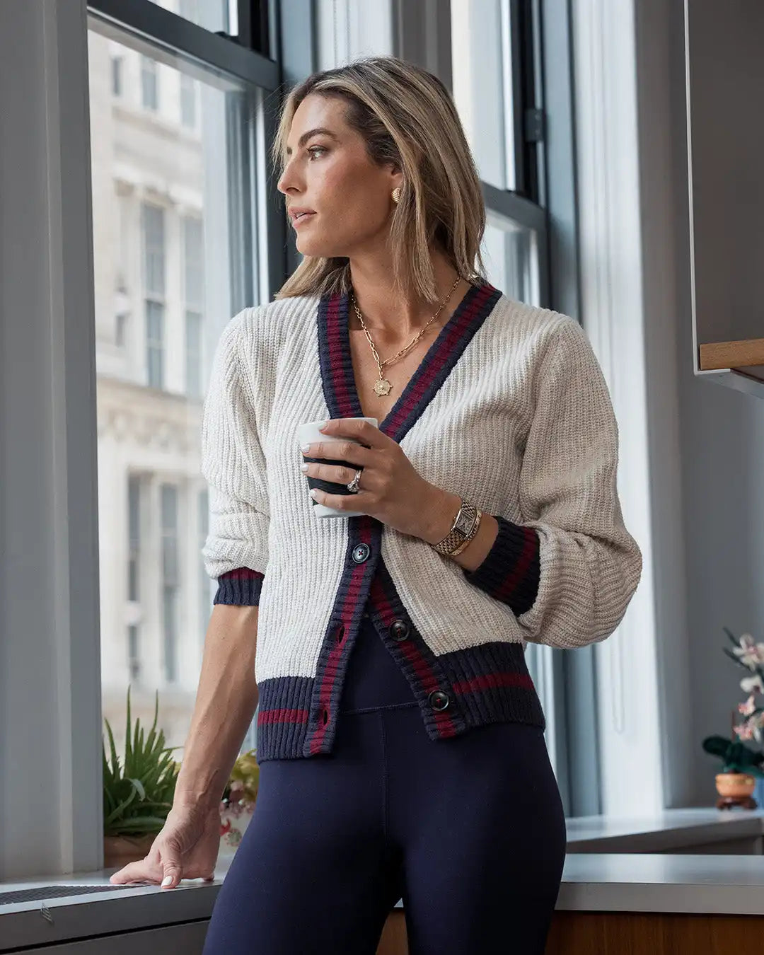 Ivy Oversized Cardigan Sweater | Solid - Parchment White - Merlot