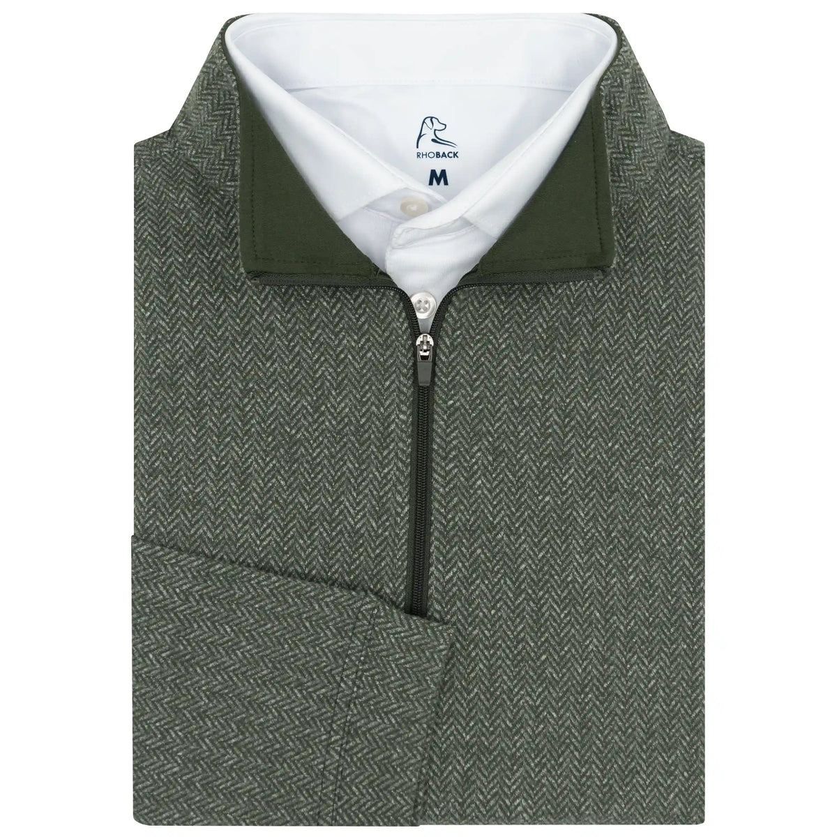 Herringbone Jacquard Performance Q-Zip | The Herringbone Jacquard - Dark Olive/White