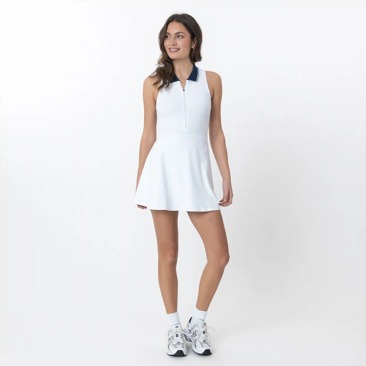 Melbourne Active Dress | Solid - White - Fleet Navy/White