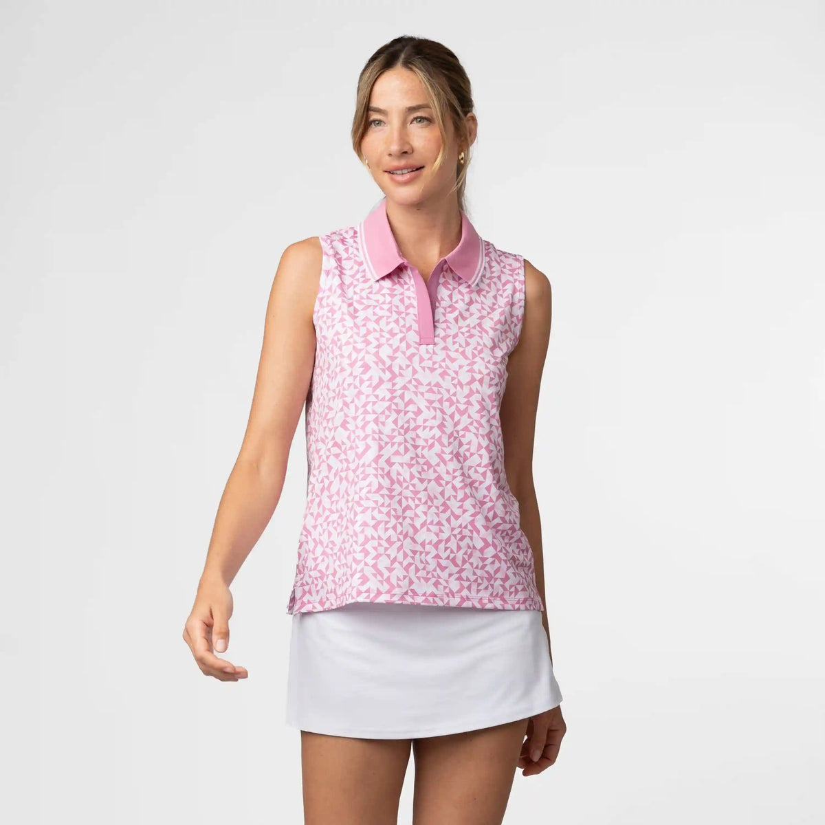Brooke Sleeveless Performance Polo | The Prime - Cashmere Pink/White