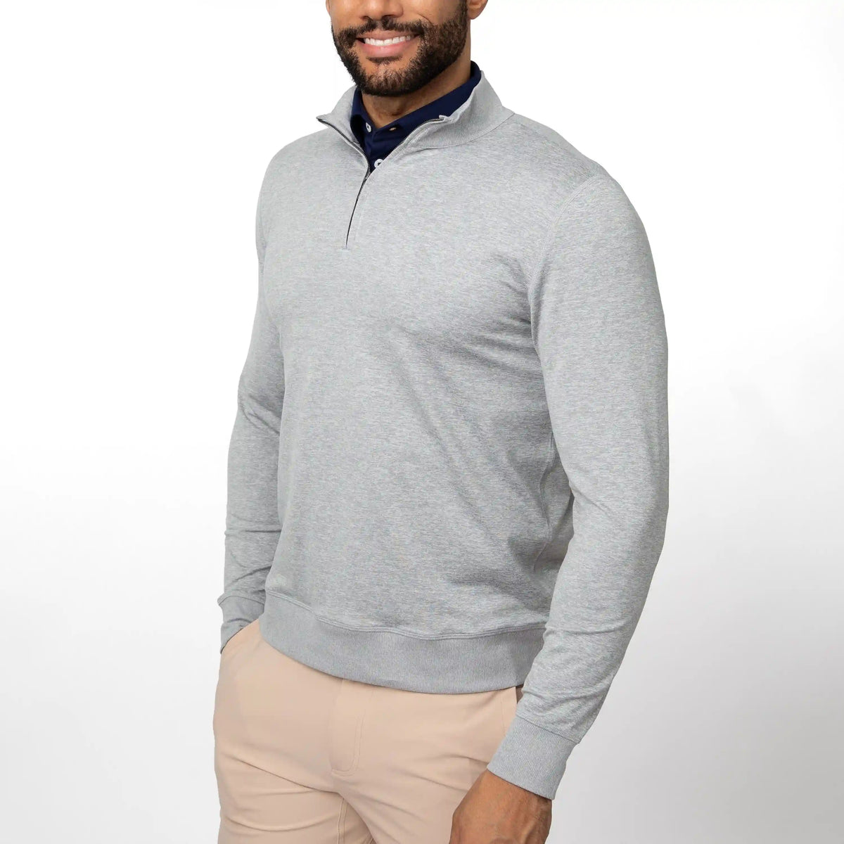 Pace Q-Zip Pullover | Heather - Stainless Steel/White
