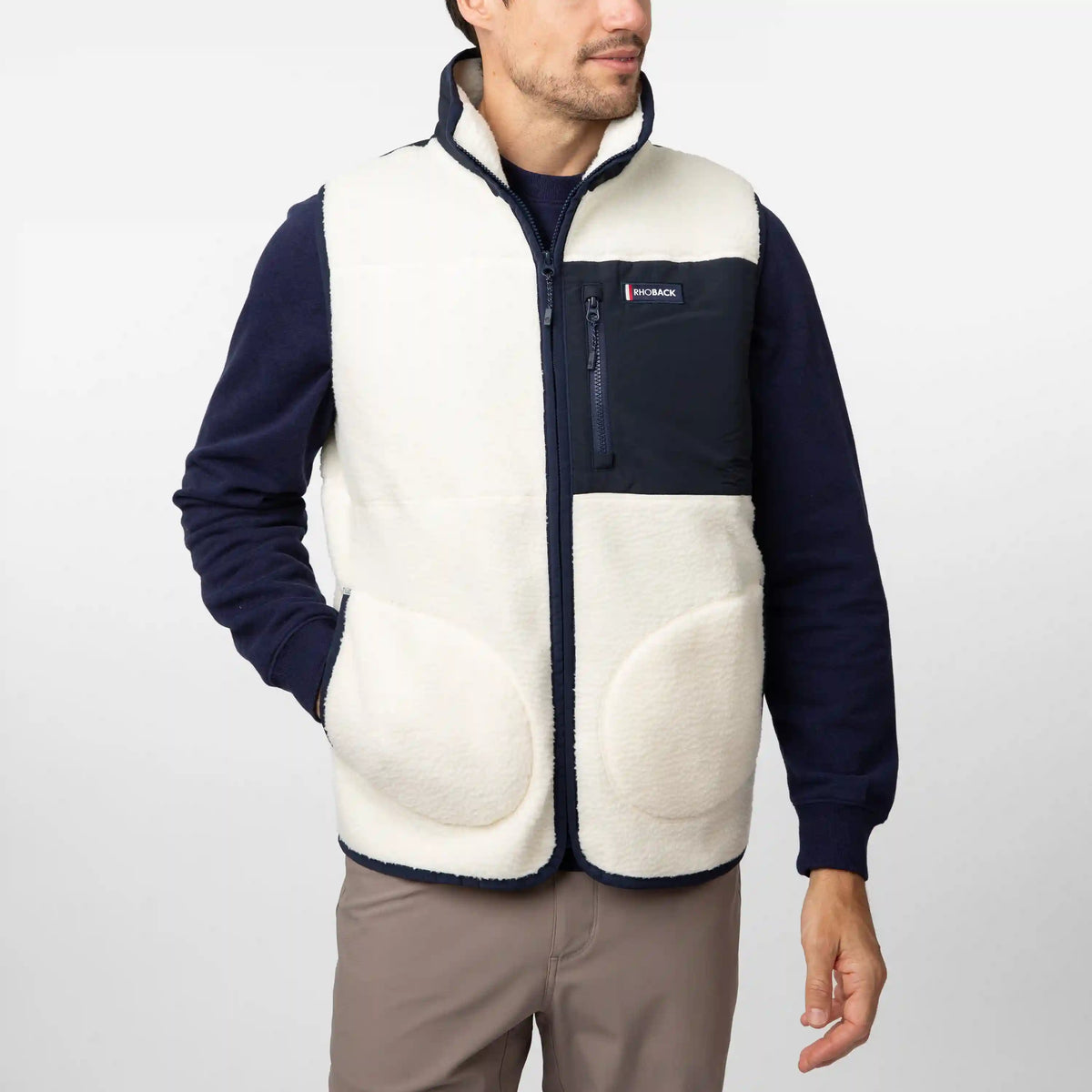 Summit Crest Full-Zip Vest | Solid - Ivory - Fleet Navy
