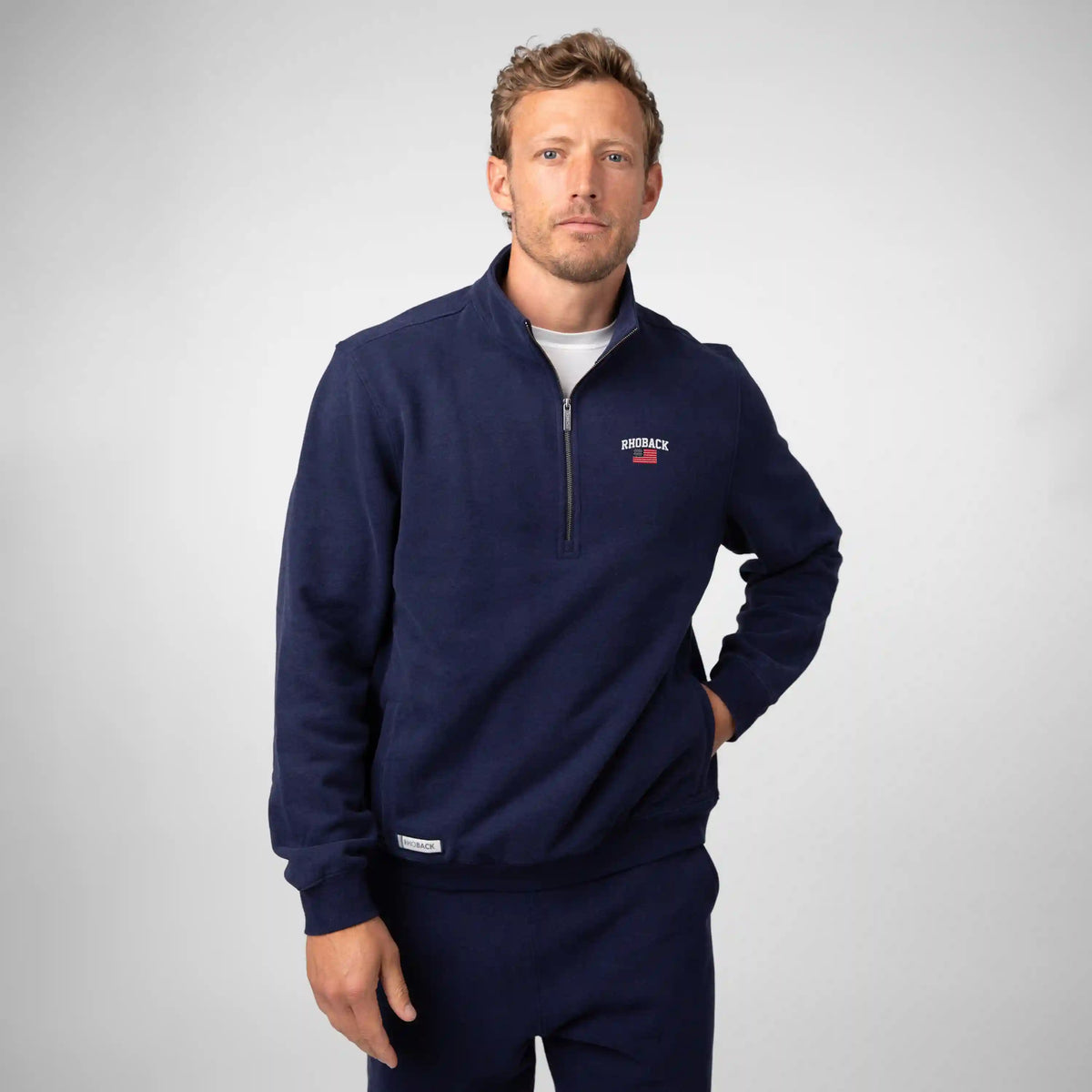 Ready Half-Zip | Heather - Indigo Blue - RBUSA ARCH 1 WHITE