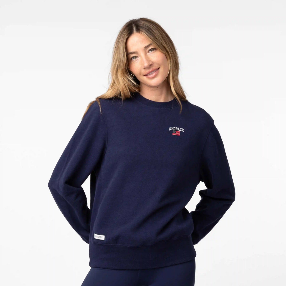 Ready Crewneck | Heather - Indigo Blue - RBUSA ARCH 1 WHITE (Women's)