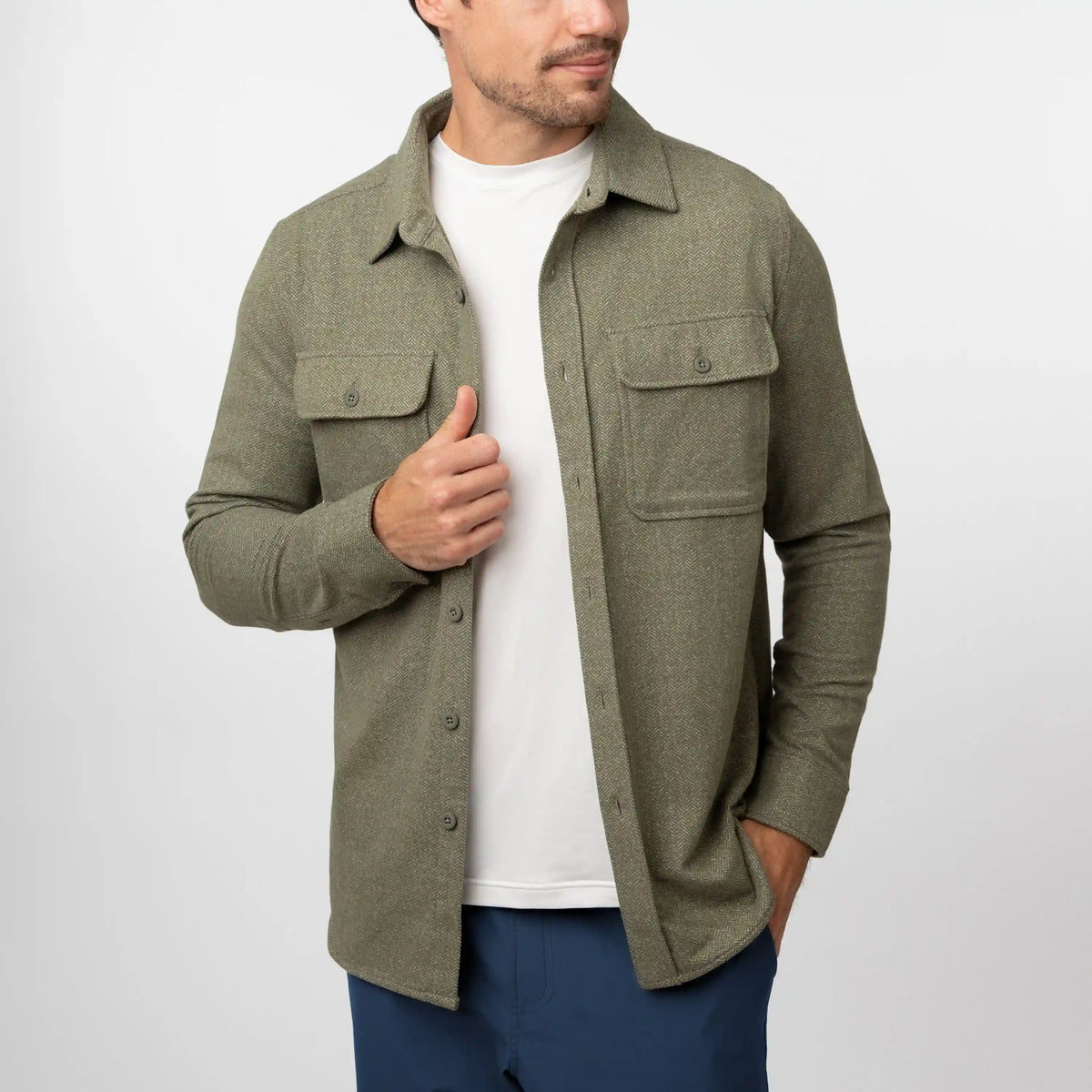 Sheffield Shirt | The Herringbone Jacquard - Moss Green/White