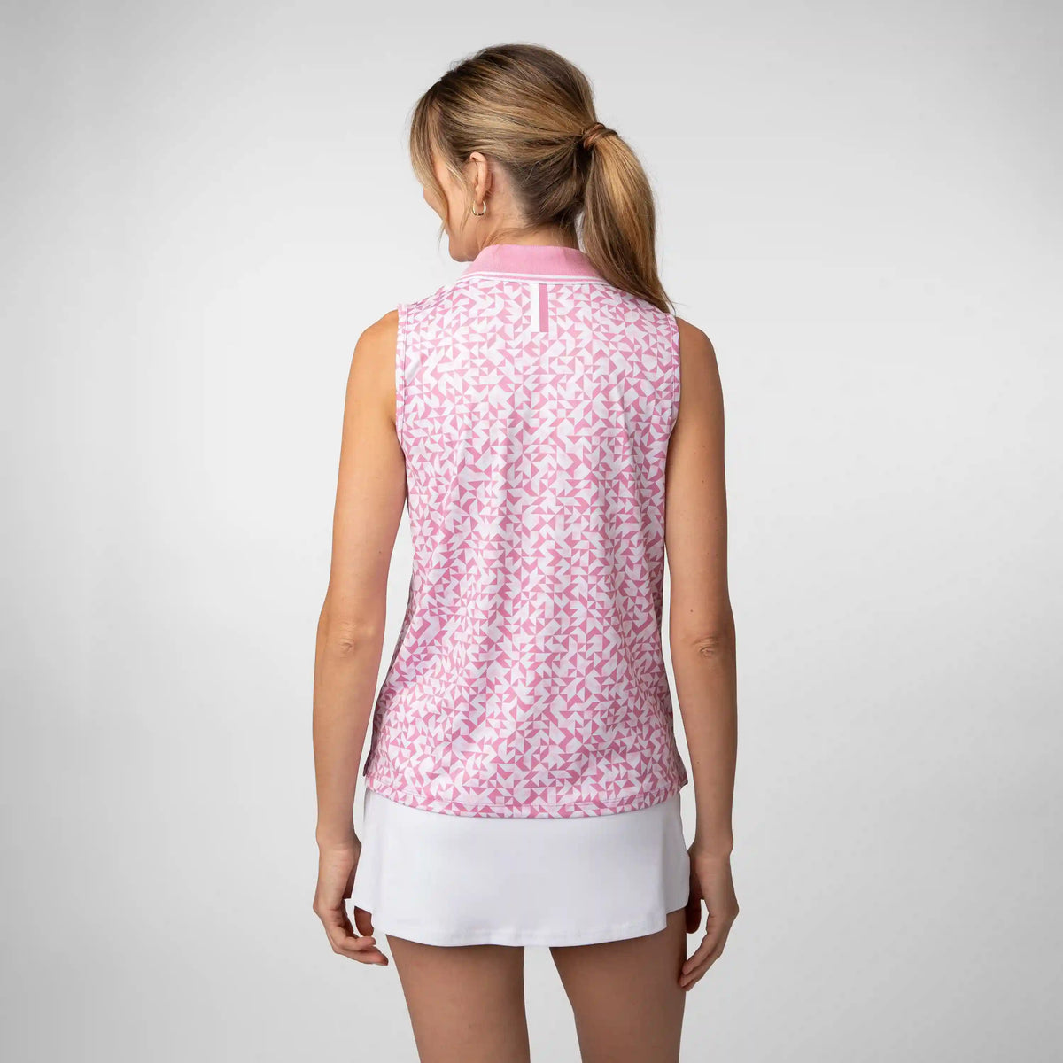 Brooke Sleeveless Performance Polo | The Prime - Cashmere Pink/White