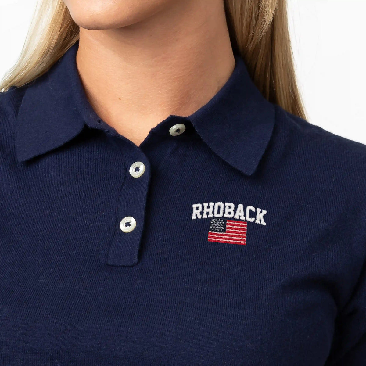 Harbor Sweater Polo | Solid - Fleet Navy - White/Classic Red - RHBCK FLAG 2