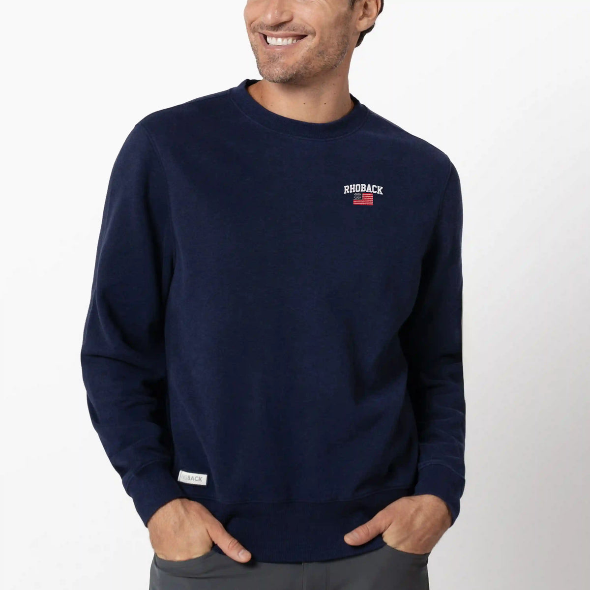 Ready Crewneck | Heather - Indigo Blue - RBUSA ARCH 1 WHITE