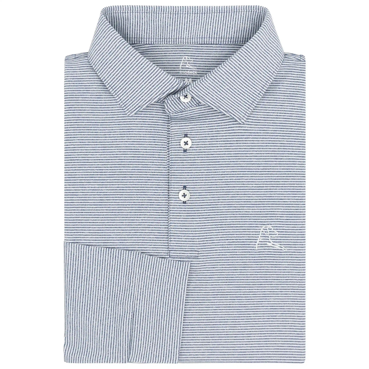 The Whaler Heather Stripe | Long Sleeve Performance Polo | The Whaler Heather Stripe - Fleet Navy/White