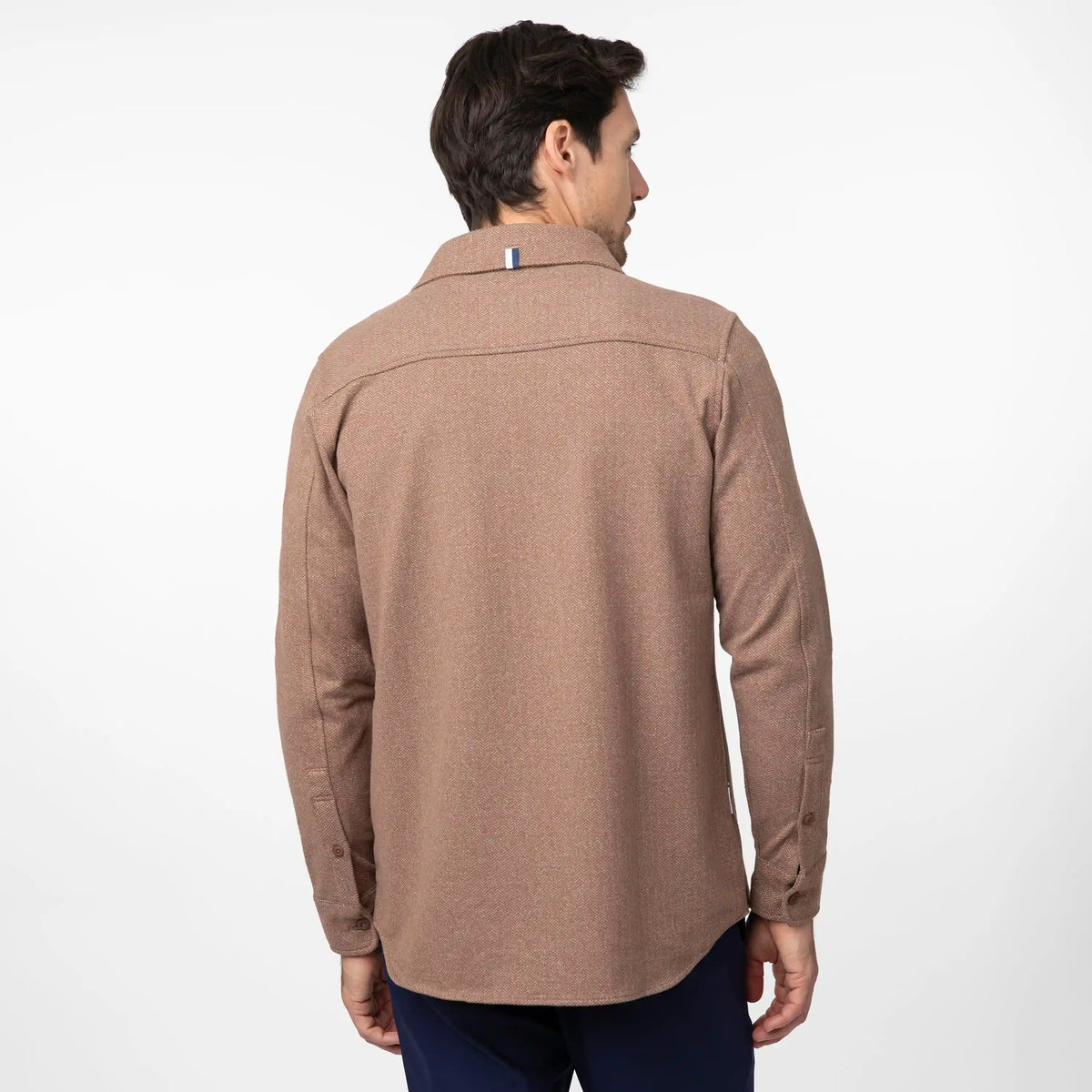 Sheffield Shirt | The Herringbone Jacquard - Saddle Brown/White