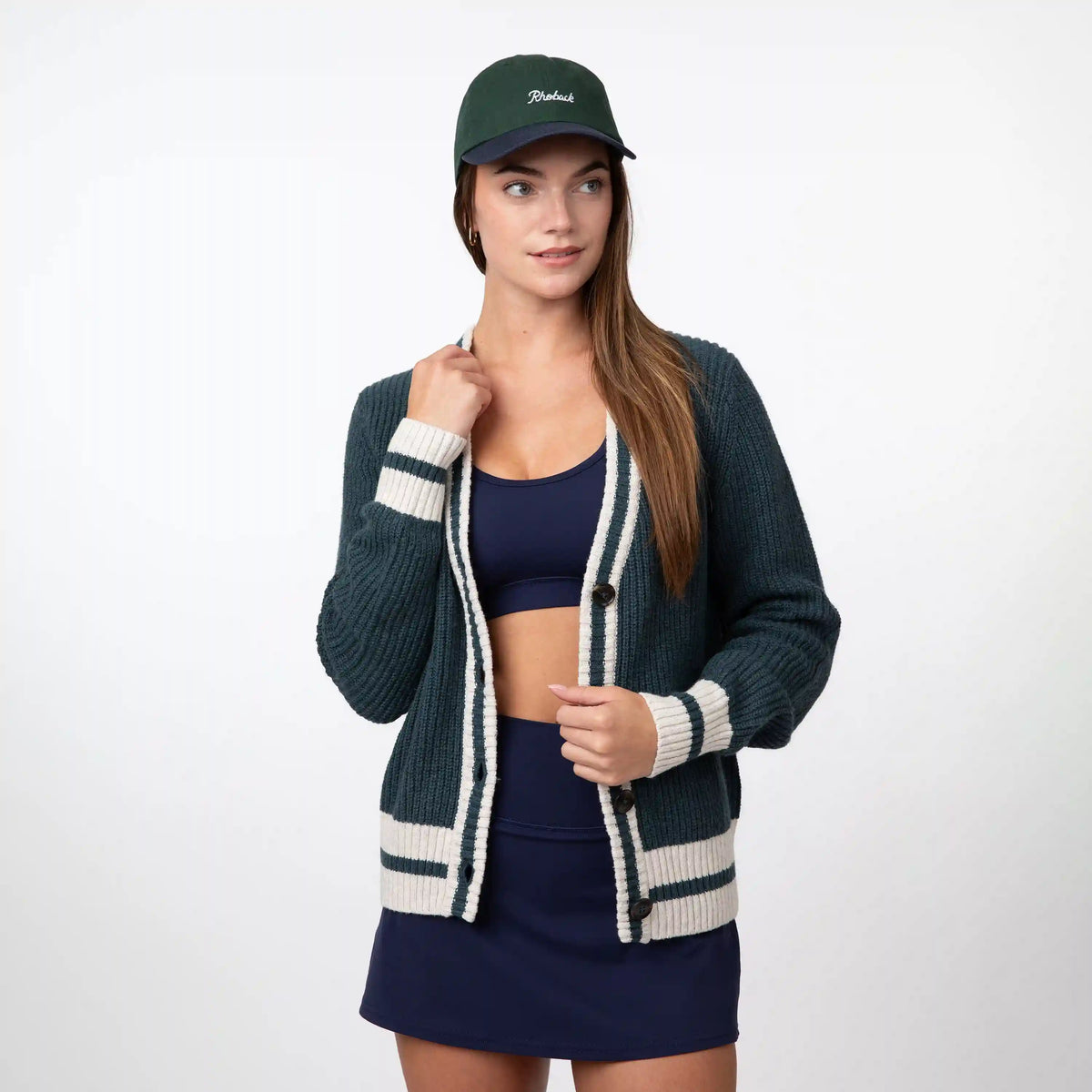 Ivy Oversized Cardigan Sweater | Heather - Ponderosa Green/Midnight Green - Parchment White