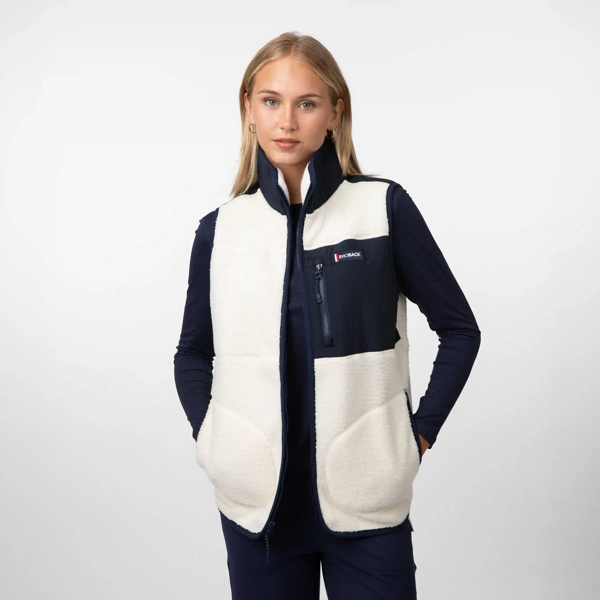 Summit Crest Full-Zip Vest | Solid - Ivory - Fleet Navy (Women's)