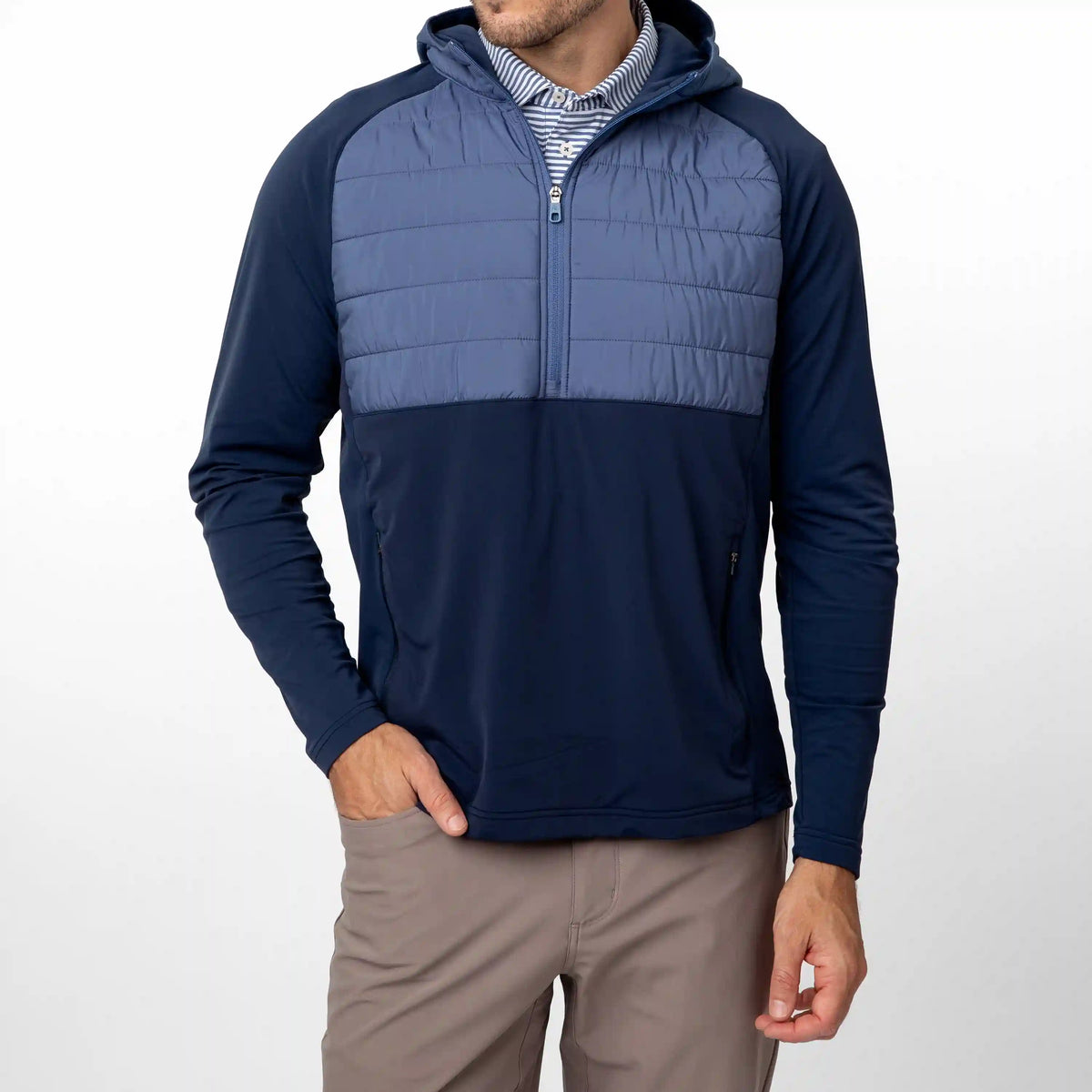 Fulton Hybrid Half-Zip Hoodie | Colorblock - Fleet Navy/Coastal Blue