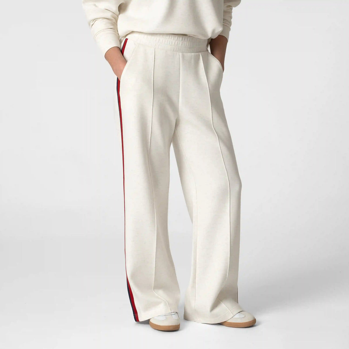 Aspire Pintuck Pant | Heather - Parchment White - Cardinal Red/Fleet Navy