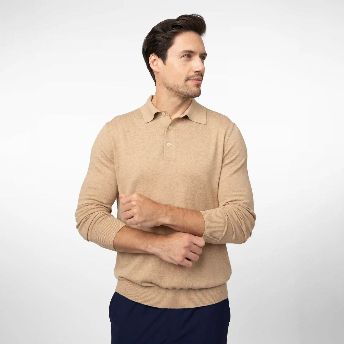 Harbor Stretch Long Sleeve Sweater Polo | Heather - Driftwood/Driftwood