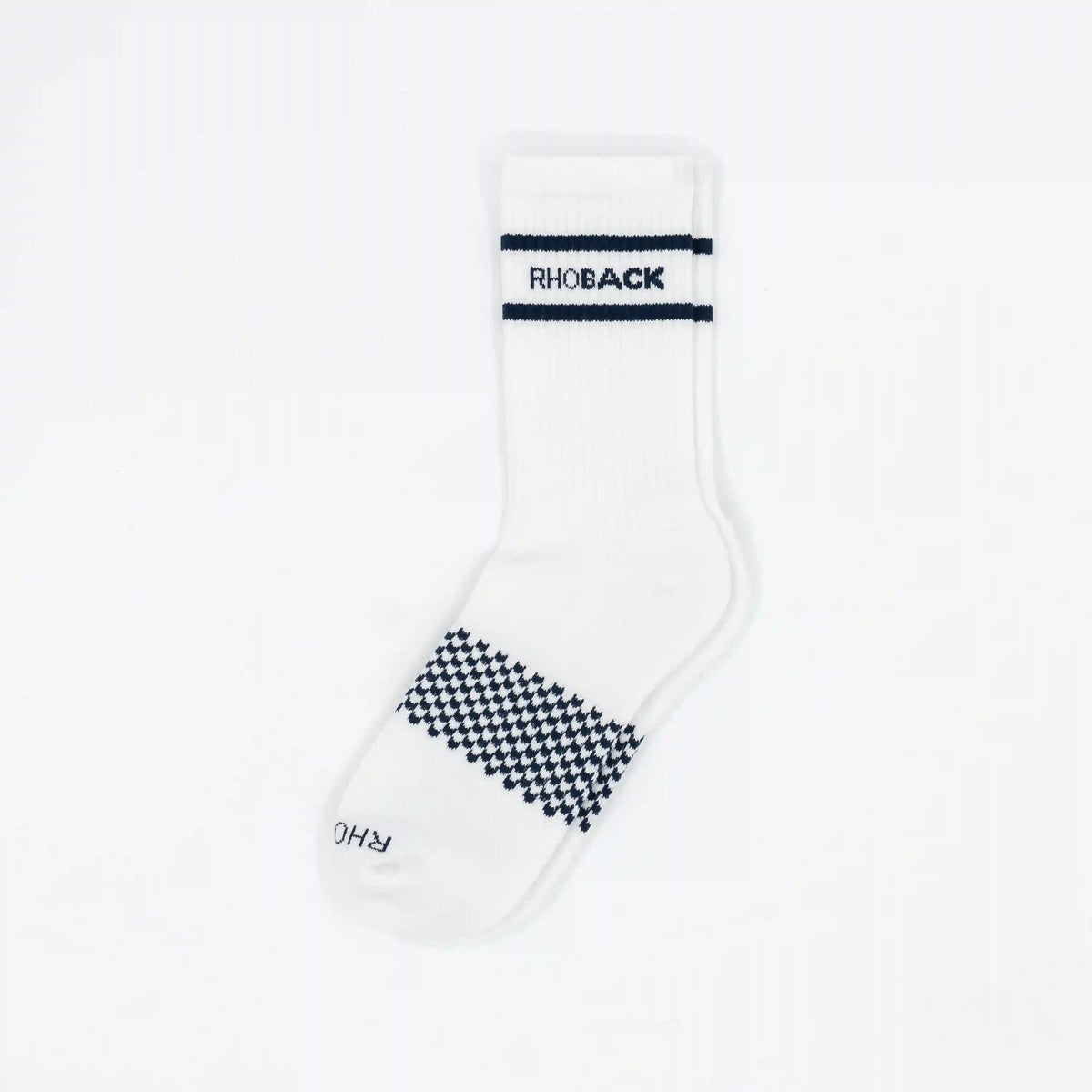 Stratus Performance Crew Socks | Solid - White - Fleet Navy/Fleet Navy